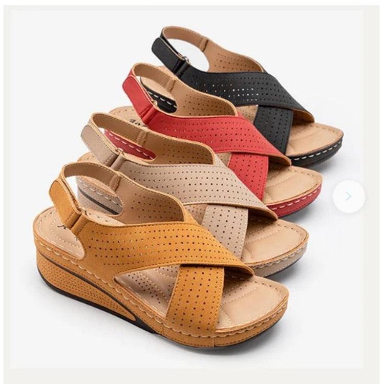 Women’s Leather Hollow Out Platform Sandals Retro Casual Shoes