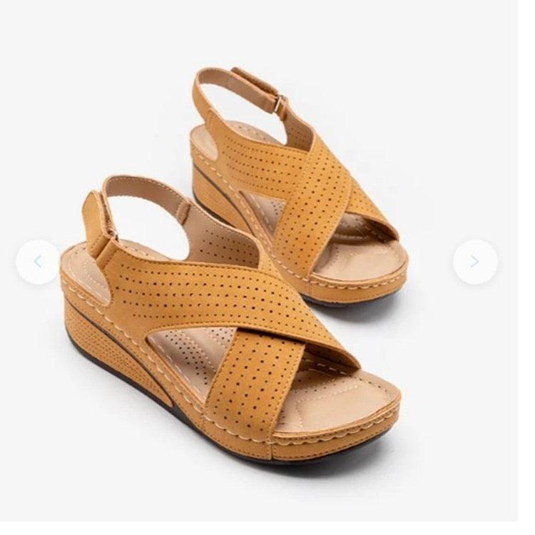 Women’s Leather Hollow Out Platform Sandals Retro Casual Shoes