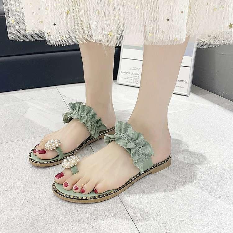 Women’s Strappy Pineapple Beaded Flat Sandals Beach Slides