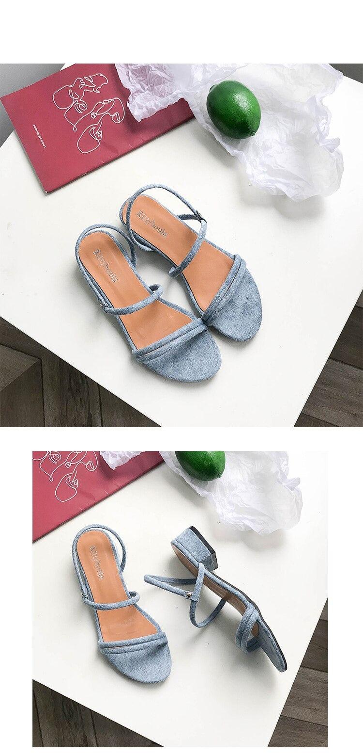 Women's Blue Open Toe Flat Sandals with Adjustable Back Strap