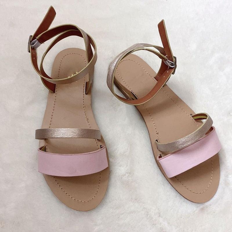 Women’s Strappy Flat Beach Sandals with Elastic Slingback