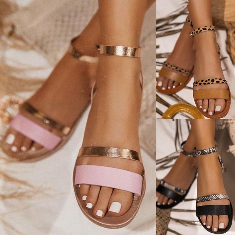 Women’s Strappy Flat Beach Sandals with Elastic Slingback