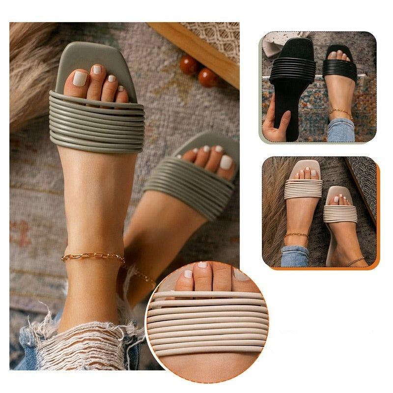 Women’s Strappy Flat Beach Sandals with Elastic Slingback