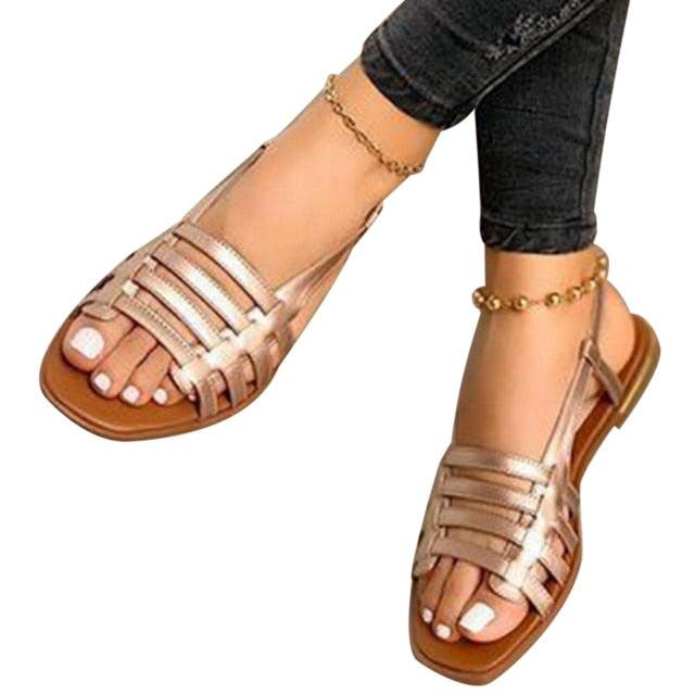 Women’s Strappy Flat Beach Sandals with Elastic Slingback