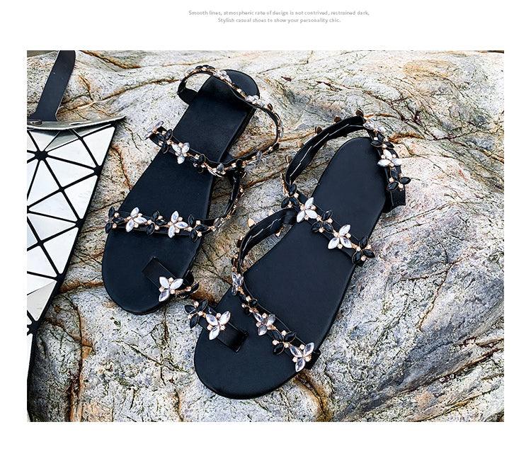 Women’s Pearl T-Strap Flat Sandals for Summer Resort Wear