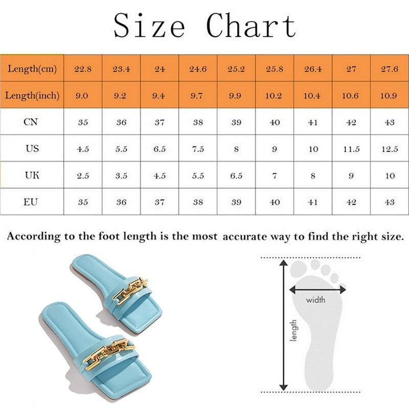 Women Gold Chain Square Toe Block Heel Mules Dress Sandals