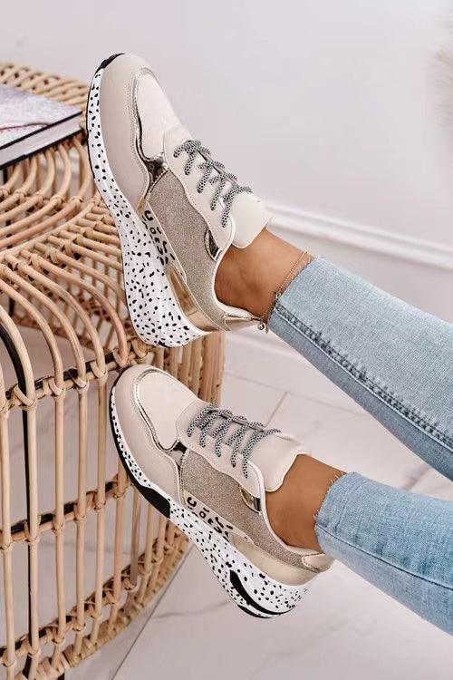 Women's Leopard Print Platform Sneakers Lace-Up Vulcanized Shoes