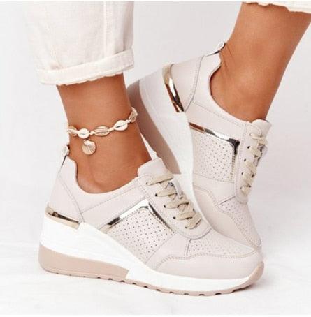 Women's Leopard Print Platform Sneakers Lace-Up Vulcanized Shoes
