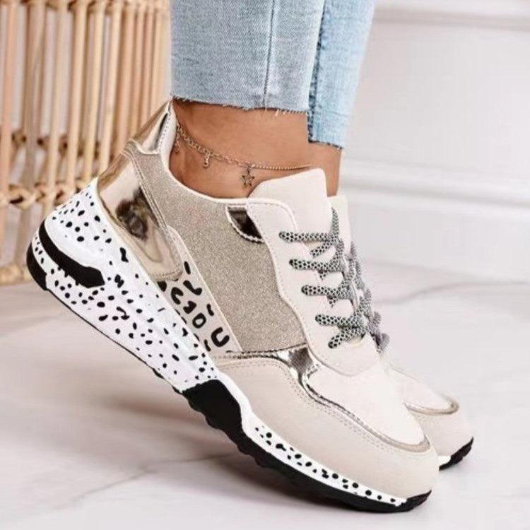 Women's Leopard Print Platform Sneakers Lace-Up Vulcanized Shoes
