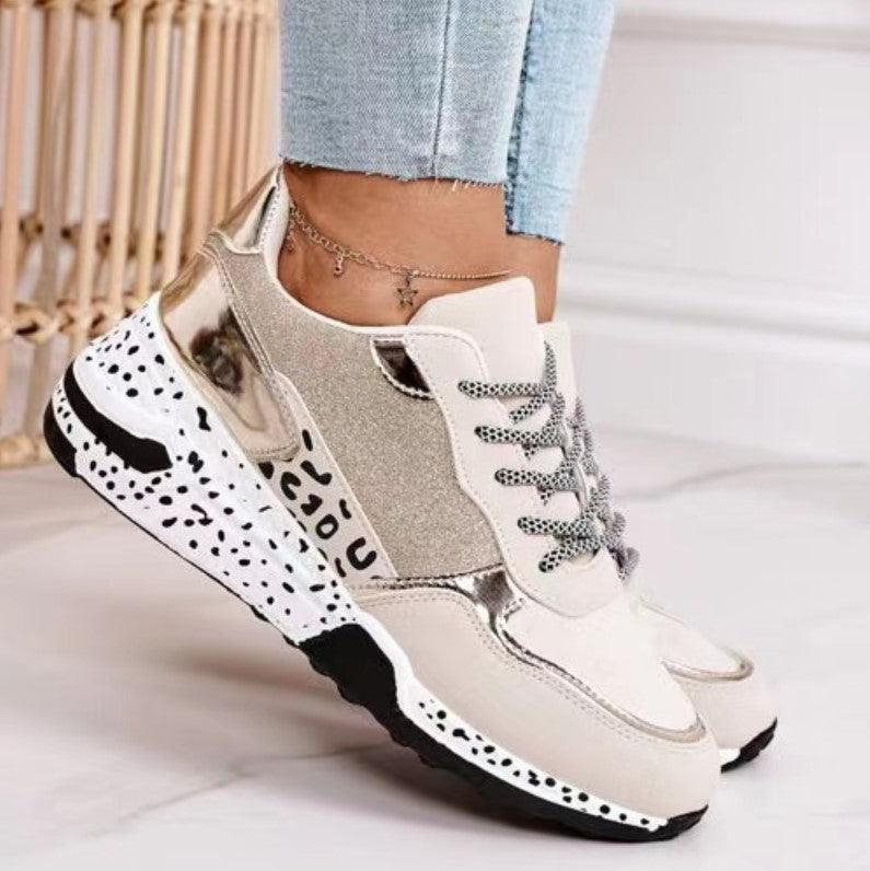Women's Leopard Print Platform Sneakers Lace-Up Vulcanized Shoes