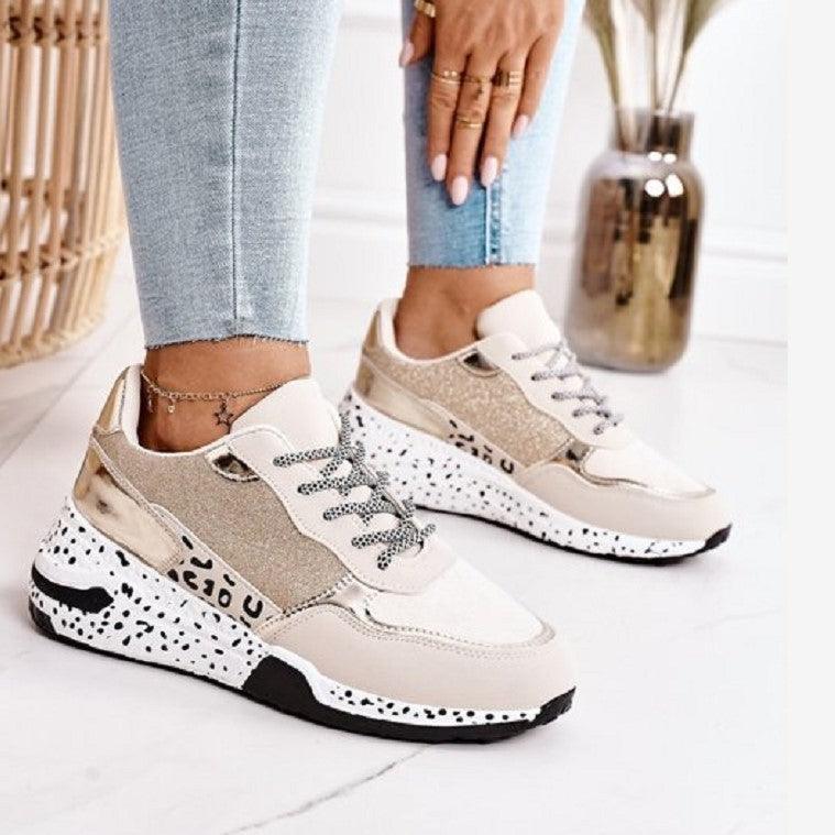 Women's Leopard Print Platform Sneakers Lace-Up Vulcanized Shoes