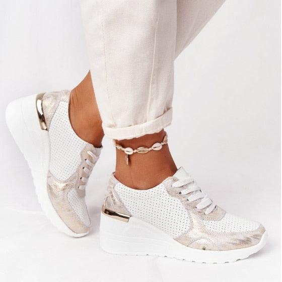 Women's Leopard Print Platform Sneakers Lace-Up Vulcanized Shoes