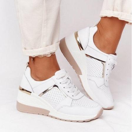 Women's Leopard Print Platform Sneakers Lace-Up Vulcanized Shoes