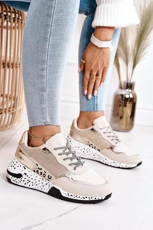 Women's Leopard Print Platform Sneakers Lace-Up Vulcanized Shoes