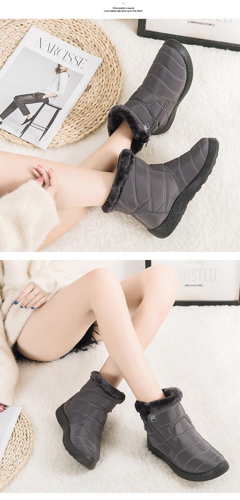 Women’s Fur Lined Winter Ankle Boots – Warm Slip-On Snow Shoes