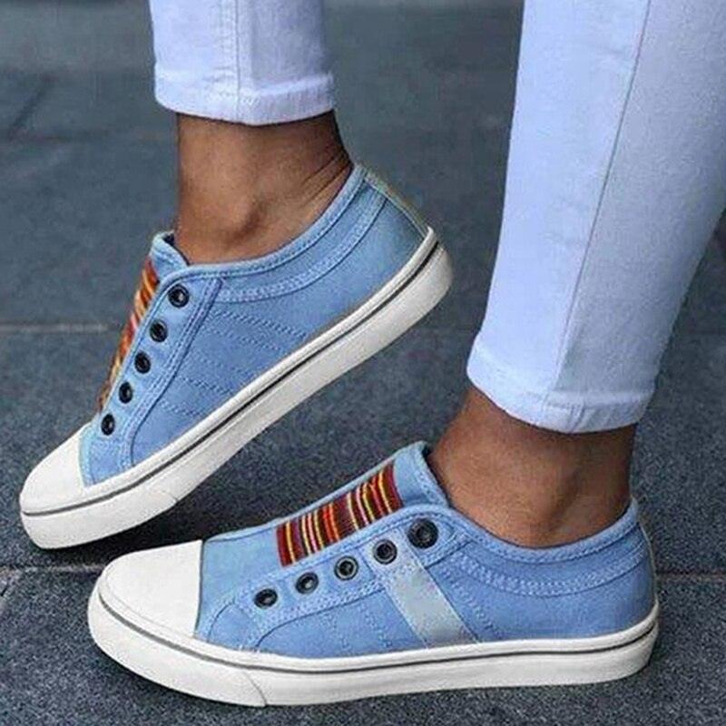 Women’s Canvas Slip-On Sneakers Comfortable Low-Cut Walking Shoes