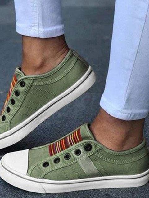 Women’s Canvas Slip-On Sneakers Comfortable Low-Cut Walking Shoes