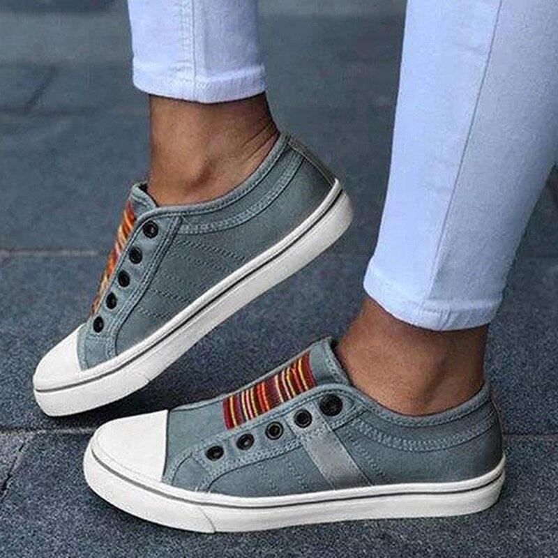 Women’s Canvas Slip-On Sneakers Comfortable Low-Cut Walking Shoes
