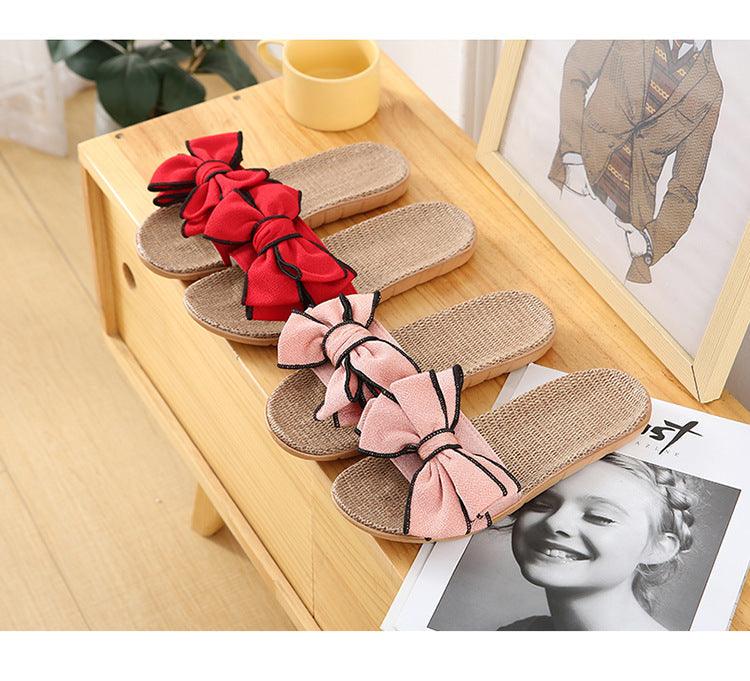 Women’s Linen Striped Bow Platform Slides for Summer Casual