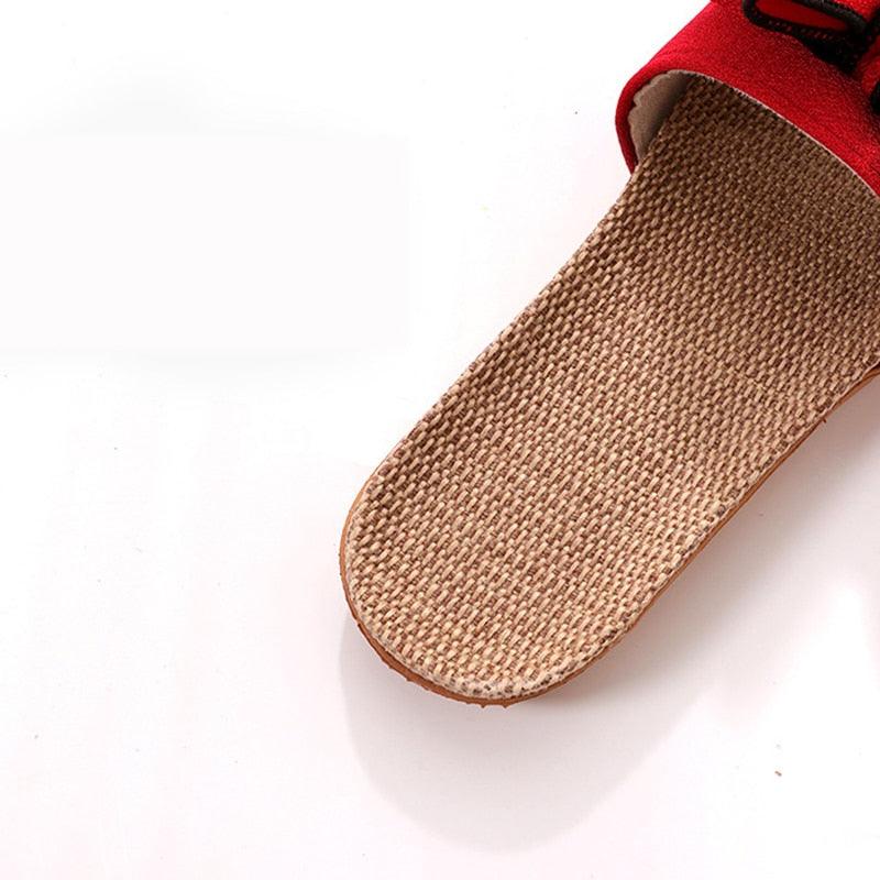Women’s Striped Linen Bow Slides – Breathable Platform Flip Flops