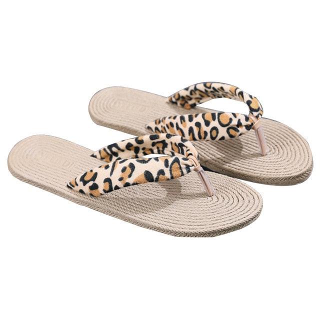 Floral Hemp Rope Flip Flops Breathable Flax Summer Beach Sandals