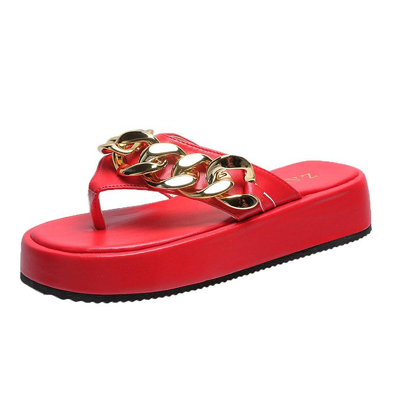 Women's Chain Detail Platform Slide Sandals Comfortable Summer Shoes