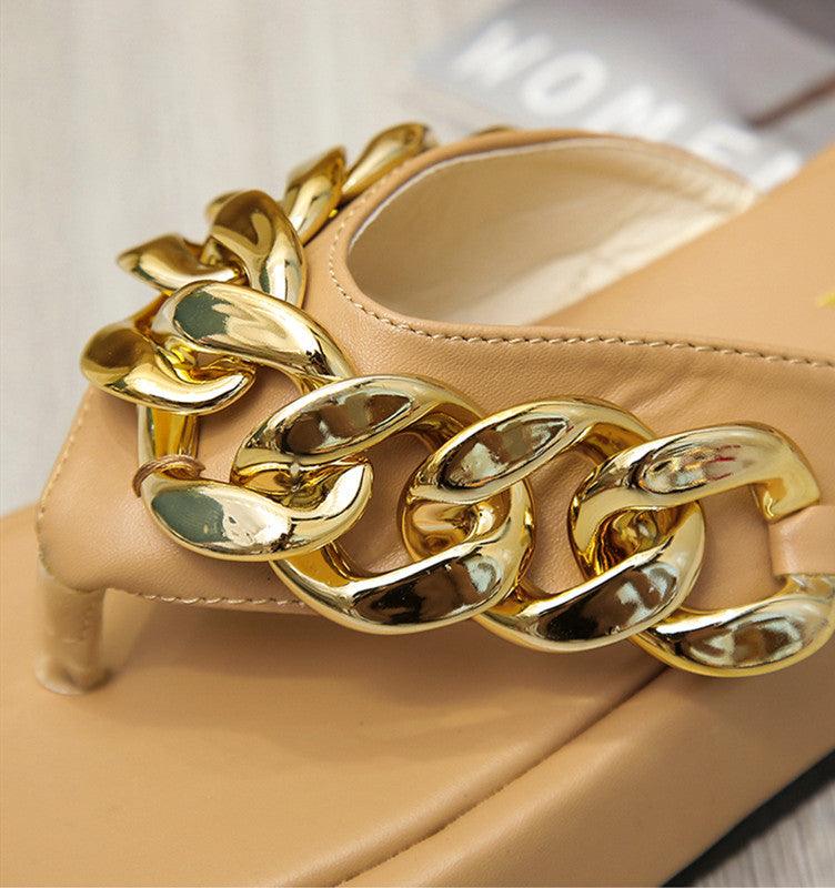 Women's Chain Detail Platform Slide Sandals Comfortable Summer Shoes