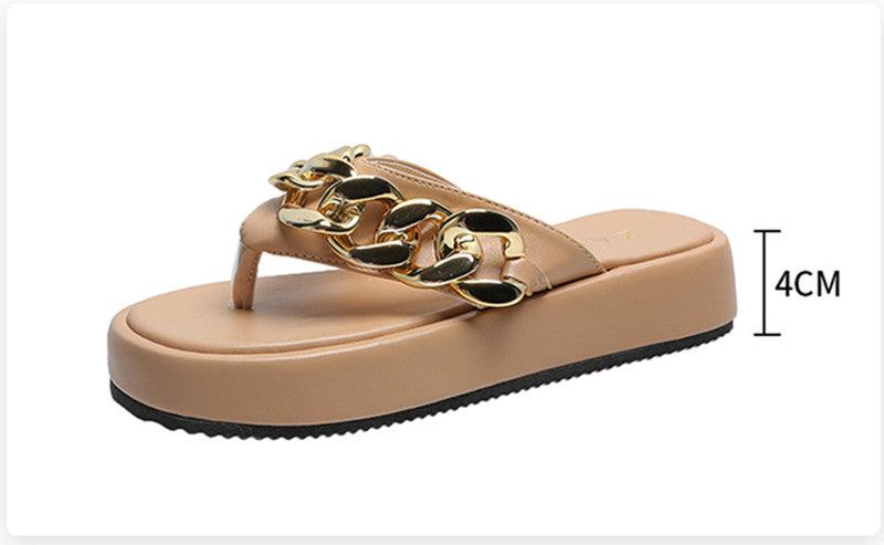 Women's Chain Detail Platform Slide Sandals Comfortable Summer Shoes