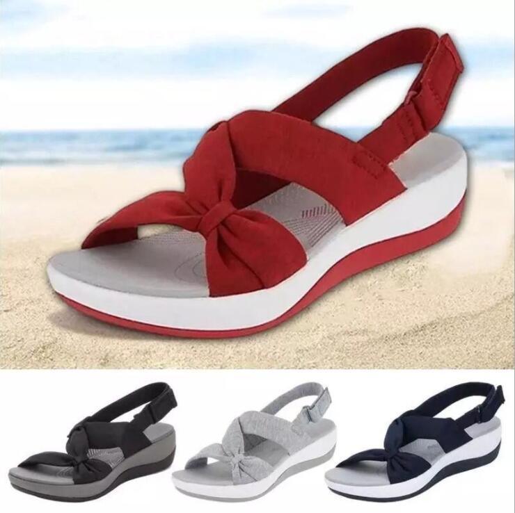 Women's summer open-toe platform sandals featuring a decorative bow-knot and non-slip rubber sole