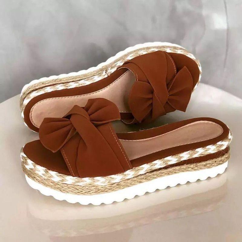 Knotted Bow Platform Slides Open Toe Summer Beach Sandals