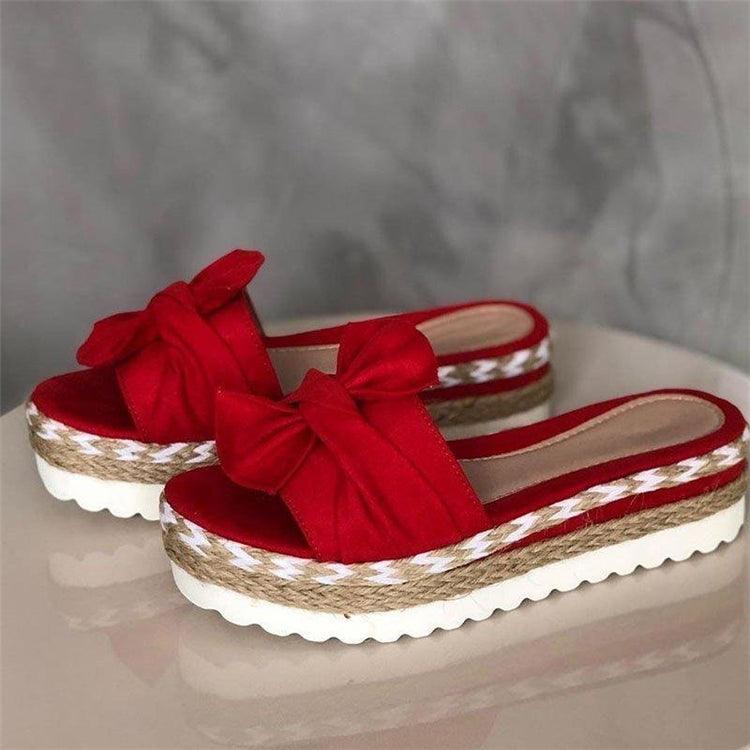 Knotted Bow Platform Slides Open Toe Summer Beach Sandals