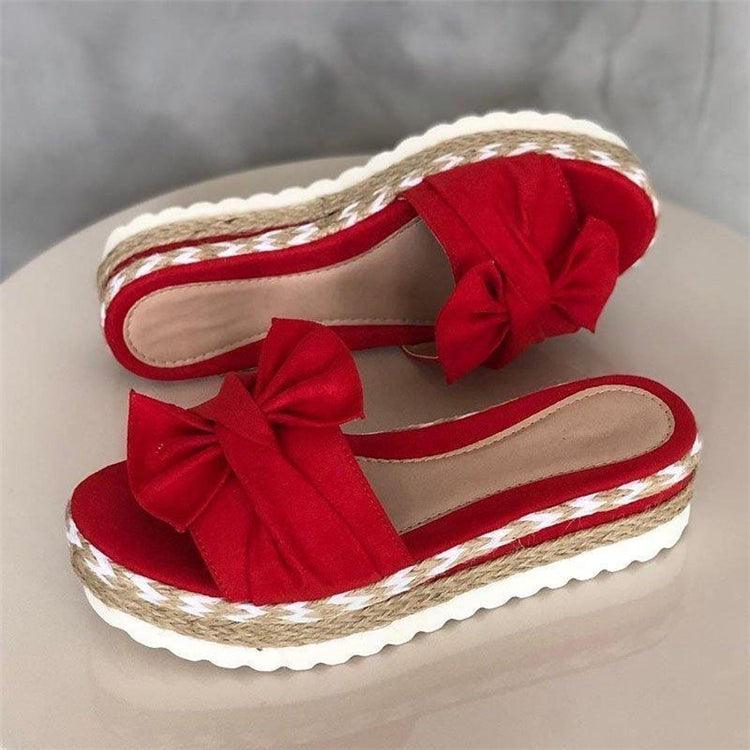 Knotted Bow Platform Slides Open Toe Summer Beach Sandals
