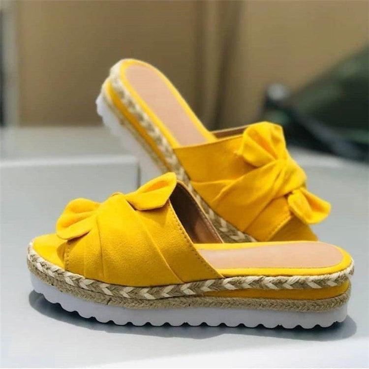 Knotted Bow Platform Slides Open Toe Summer Beach Sandals