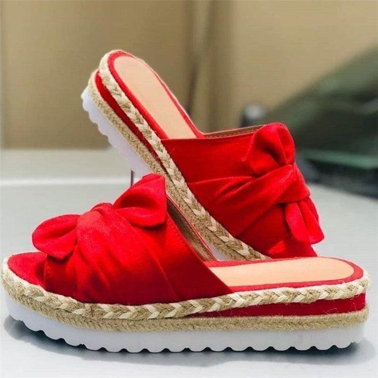 Knotted Bow Platform Slides Open Toe Summer Beach Sandals