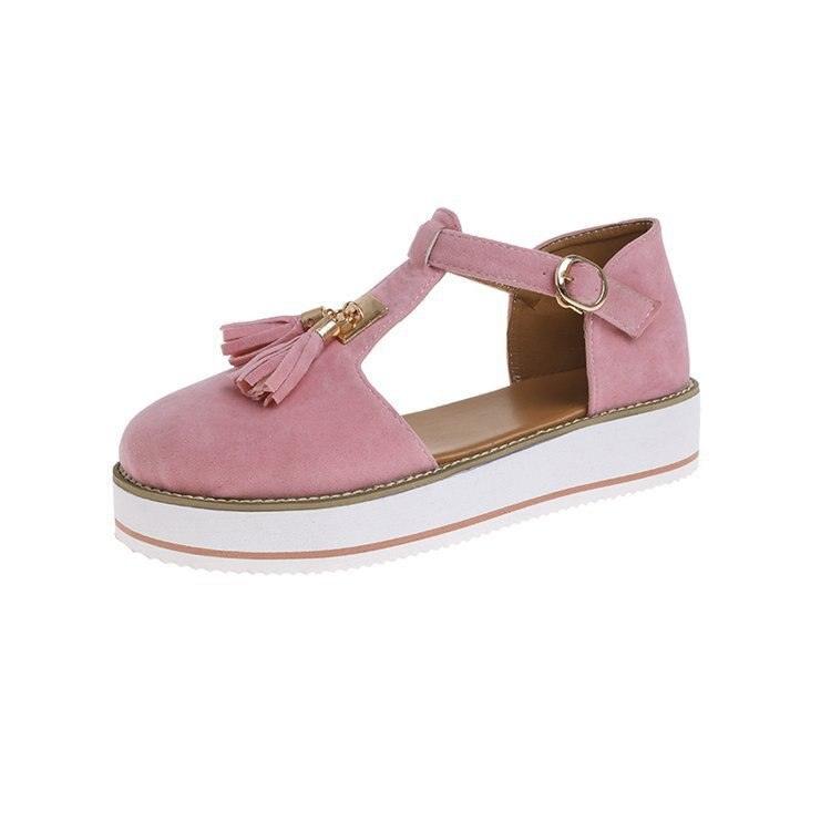 Women's Strappy Flat Platform Sandals with Buckle and Closed Toe