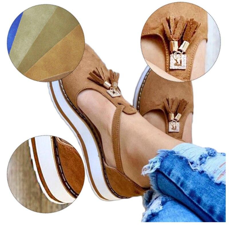 Women's Strappy Flat Platform Sandals with Buckle and Closed Toe