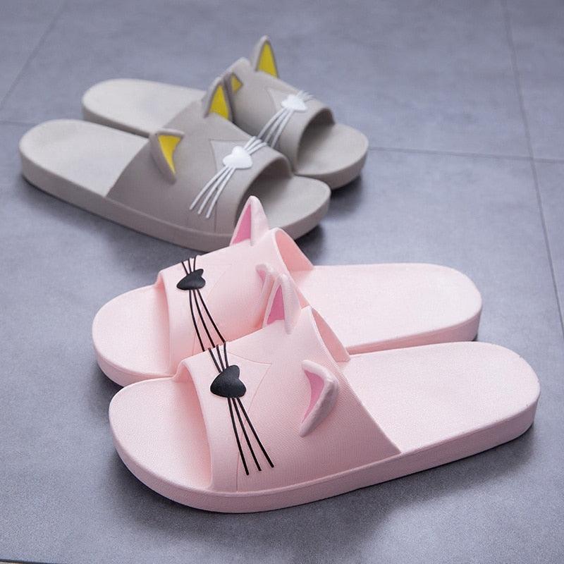 Women’s Kawaii Cat Platform Slide Sandals – Soft Sole Beach Slippers