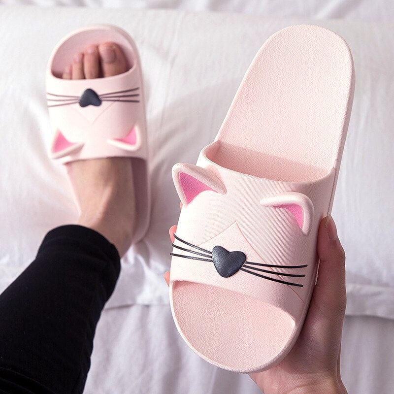 Women’s Kawaii Cat Platform Slide Sandals – Soft Sole Beach Slippers