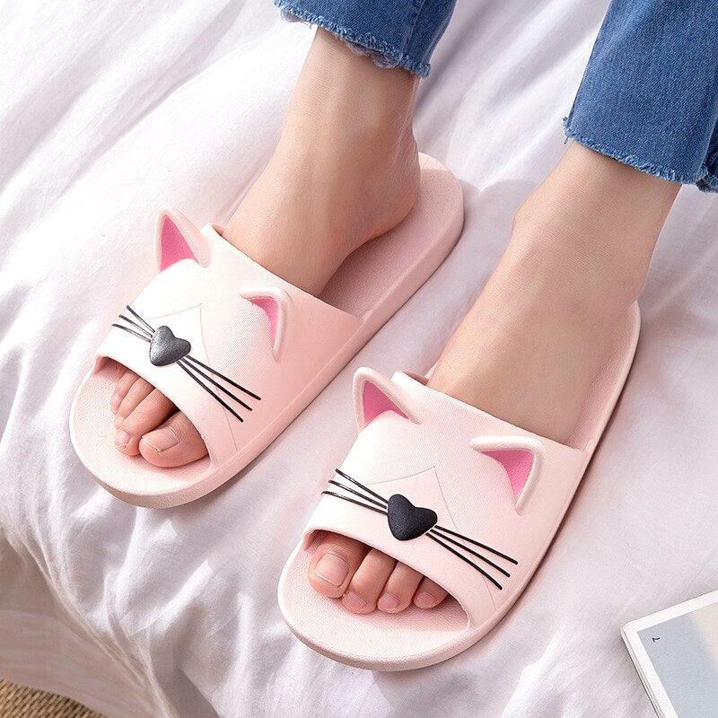 Women’s Kawaii Cat Platform Slide Sandals – Soft Sole Beach Slippers