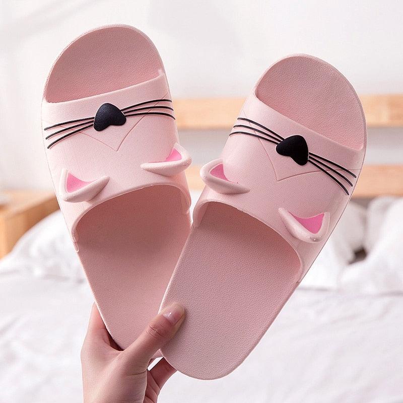 Women’s Kawaii Cat Platform Slide Sandals – Soft Sole Beach Slippers