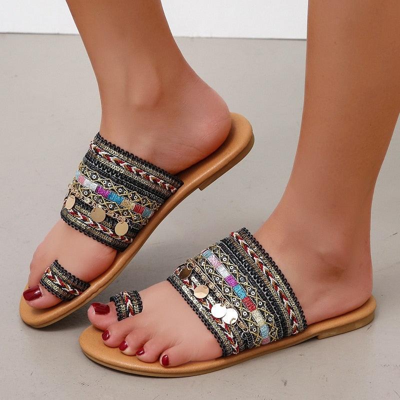 Women’s Strappy Geometric Flat Sandals for Summer Festival