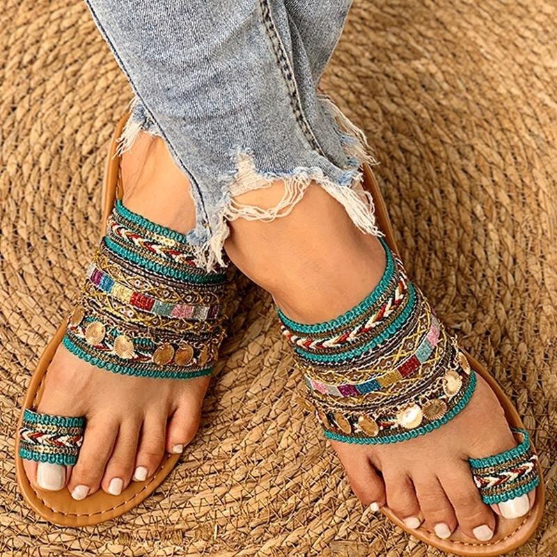 Women’s Strappy Geometric Flat Sandals for Summer Festival
