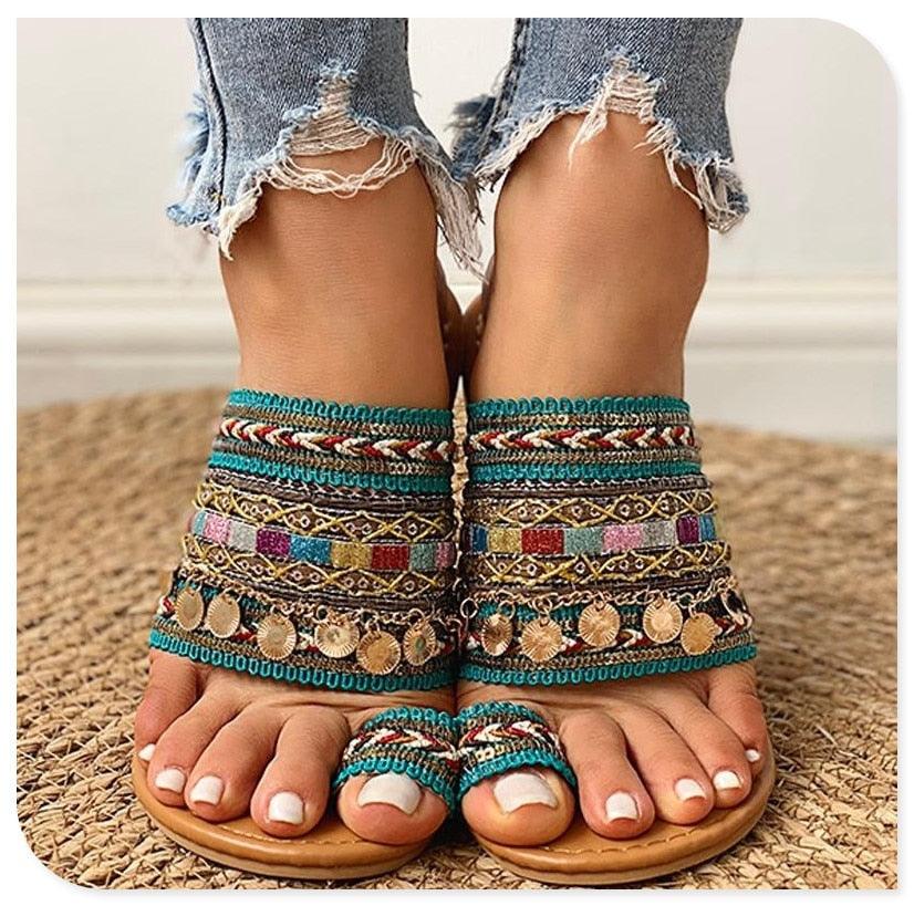Women’s Strappy Geometric Flat Sandals for Summer Festival