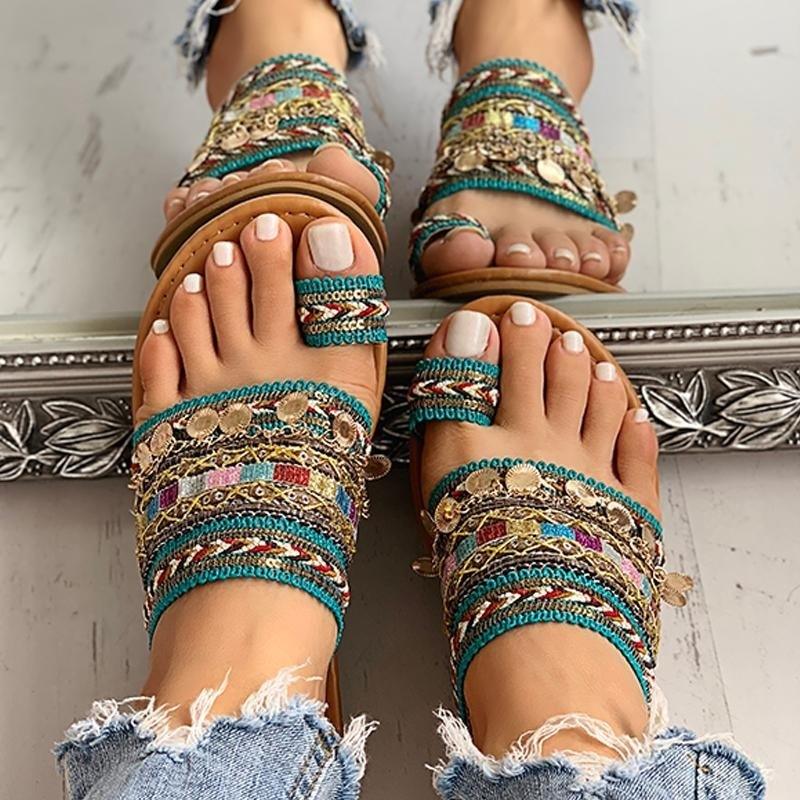 Women’s Strappy Geometric Flat Sandals for Summer Festival
