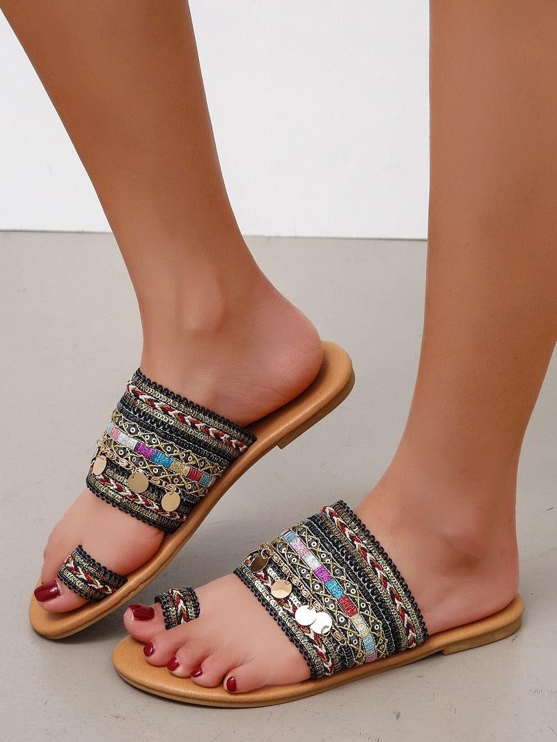 Women’s Strappy Geometric Flat Sandals for Summer Festival