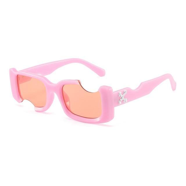 Trending Vintage Rectangle Sunglasses with Black Pink Lenses