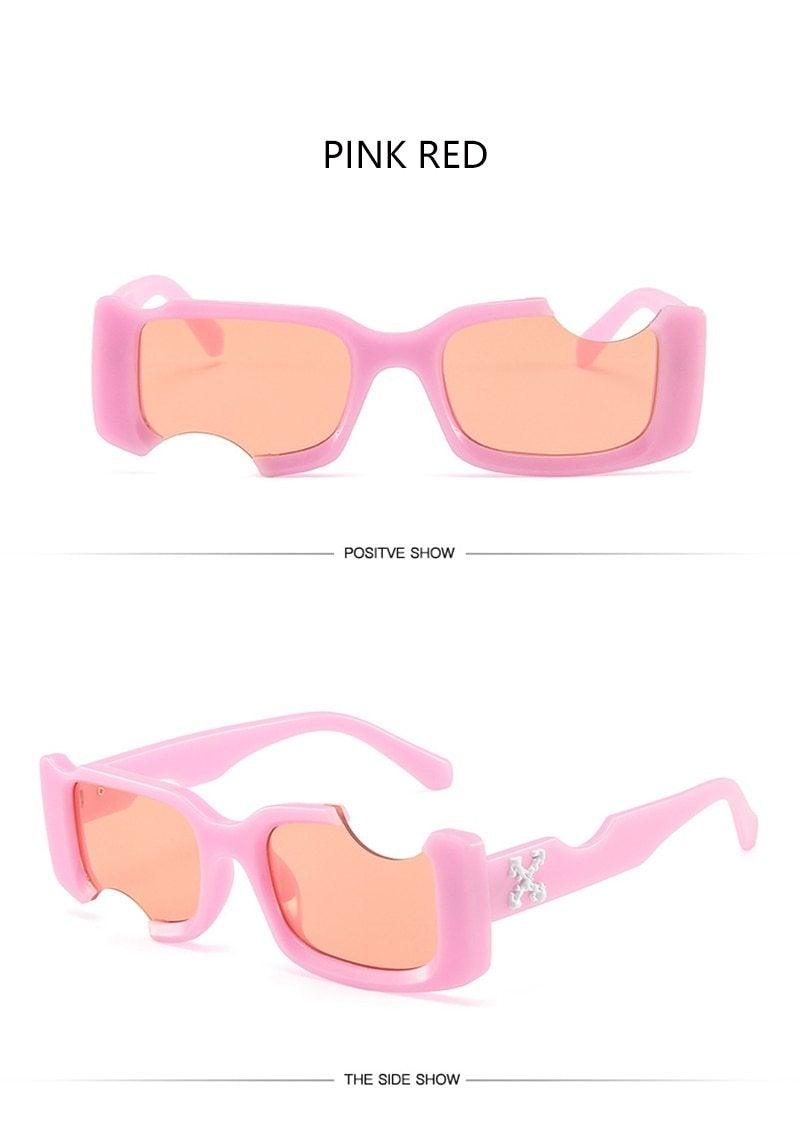 Trending Vintage Rectangle Sunglasses with Black Pink Lenses