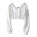 Deep V-Neck Cropped Long Sleeve Sweatshirt for Women