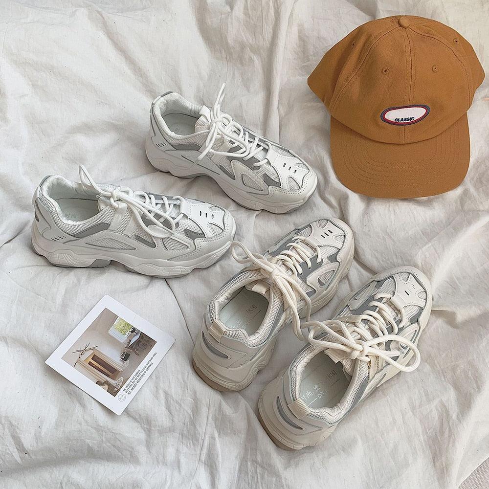 Women’s Chunky Platform Sneakers - Reflective Casual Streetwear