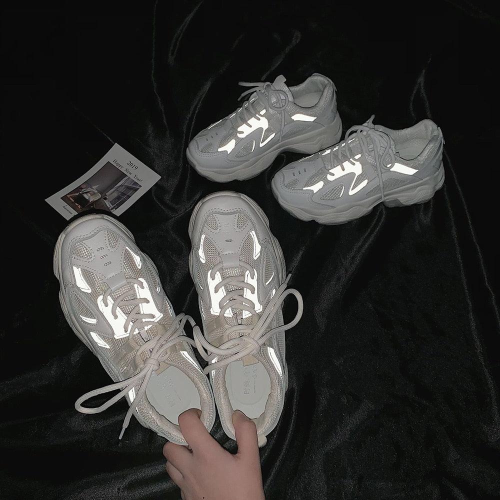 Women’s Chunky Platform Sneakers - Reflective Casual Streetwear